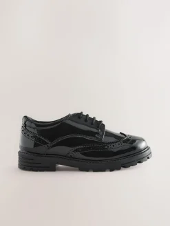 Online Next Standard Fit (F) School Leather Chunky Lace-Up Brogues Black Patent
