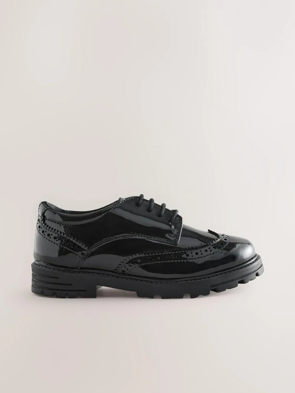 Online Next Standard Fit (F) School Leather Chunky Lace-Up Brogues Black Patent