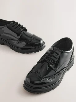 Online Next Standard Fit (F) School Leather Chunky Lace-Up Brogues Black Patent