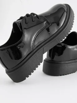 Next Black Patent Standard Fit (F) School Chunky Lace-Up Shoes^ Shoes