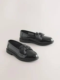 Next Black Patent Standard Fit (F) Leather Bow Loafer School Shoes^ Shoes
