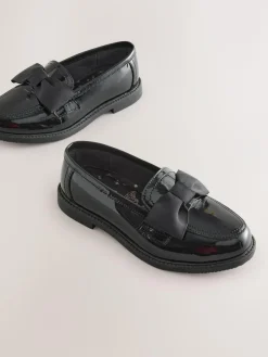 Next Black Patent Standard Fit (F) Leather Bow Loafer School Shoes^ Shoes
