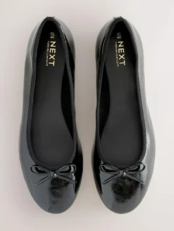 Next Black Patent Standard/Wide Fit Round Toe Ballerina Shoes
