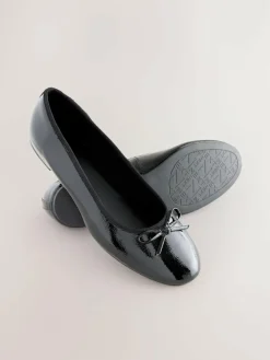 Next Black Patent Standard/Wide Fit Round Toe Ballerina Shoes