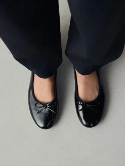 Next Black Patent Standard/Wide Fit Round Toe Ballerina Shoes