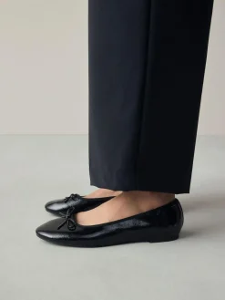 Next Black Patent Standard/Wide Fit Round Toe Ballerina Shoes