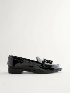 Discount Next Patent Tassel Hardware Detail Loafers Black