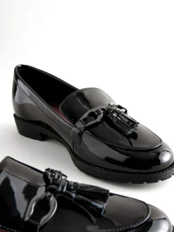 Discount Next Patent Tassel Hardware Detail Loafers Black