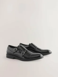 Next Black Patent Toecap Double Monk Shoes^ Shoes