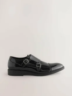 Next Black Patent Toecap Double Monk Shoes^ Shoes