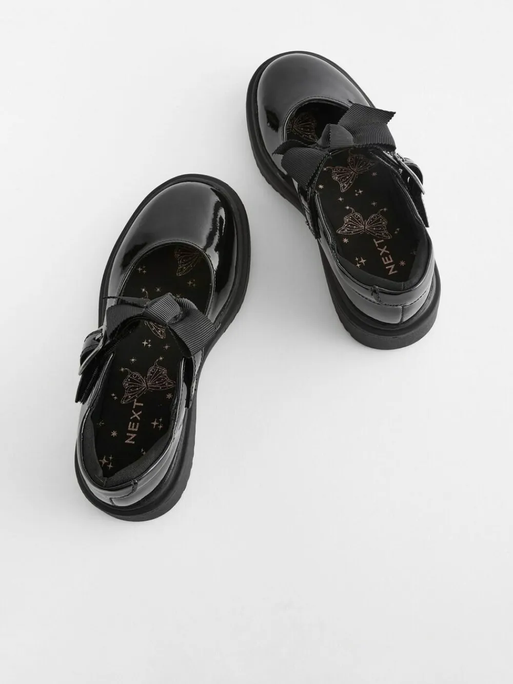 Outlet Next Wide Fit (G) Bow Chunky Mary Jane School Shoes Black Patent