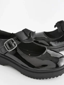 Outlet Next Wide Fit (G) Bow Chunky Mary Jane School Shoes Black Patent