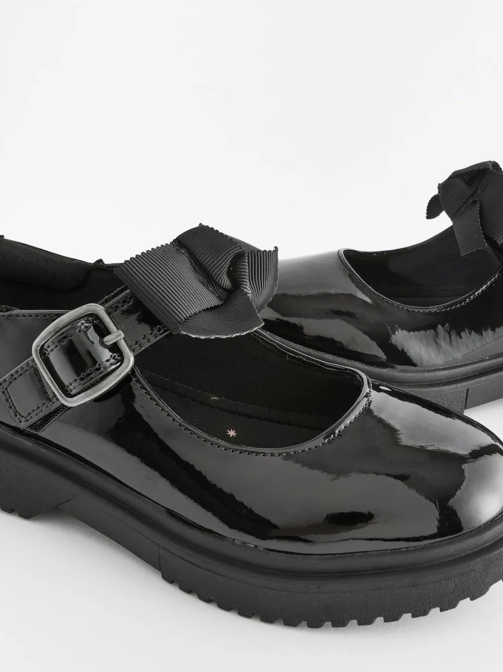 Outlet Next Wide Fit (G) Bow Chunky Mary Jane School Shoes Black Patent
