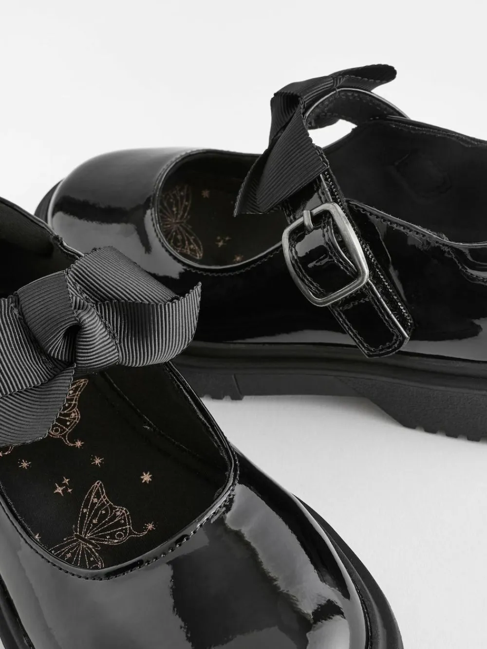 Outlet Next Wide Fit (G) Bow Chunky Mary Jane School Shoes Black Patent