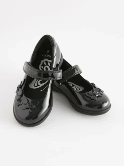 Next Wide Fit (G) School Junior Butterfly Mary Jane Shoes Black Patent