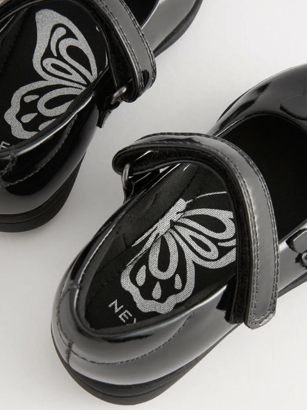 Next Wide Fit (G) School Junior Butterfly Mary Jane Shoes Black Patent
