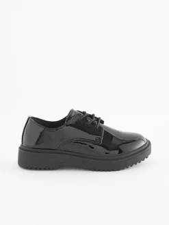 Next Black Patent Wide Fit (G) School Chunky Lace-Up Shoes^ Shoes