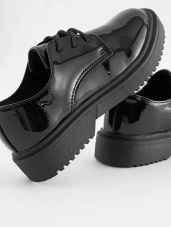 Next Black Patent Wide Fit (G) School Chunky Lace-Up Shoes^ Shoes