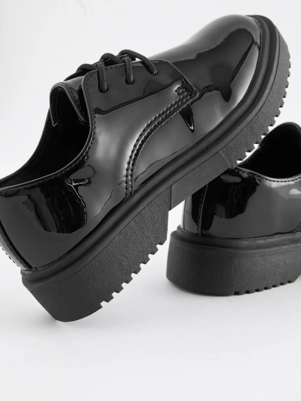 Next Black Patent Wide Fit (G) School Chunky Lace-Up Shoes^ Shoes
