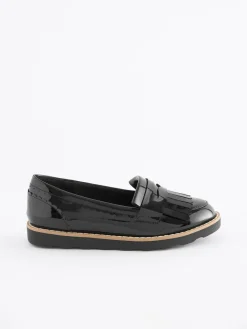 Discount Next Black Patent Wide Fit (G) School Tassel Loafers