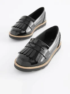 Discount Next Black Patent Wide Fit (G) School Tassel Loafers