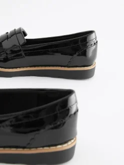 Discount Next Black Patent Wide Fit (G) School Tassel Loafers