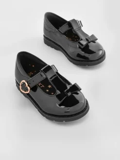 Best Next Wide Fit (G) School Junior Bow T-Bar Shoes Black Patent