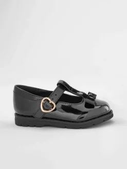 Best Next Wide Fit (G) School Junior Bow T-Bar Shoes Black Patent
