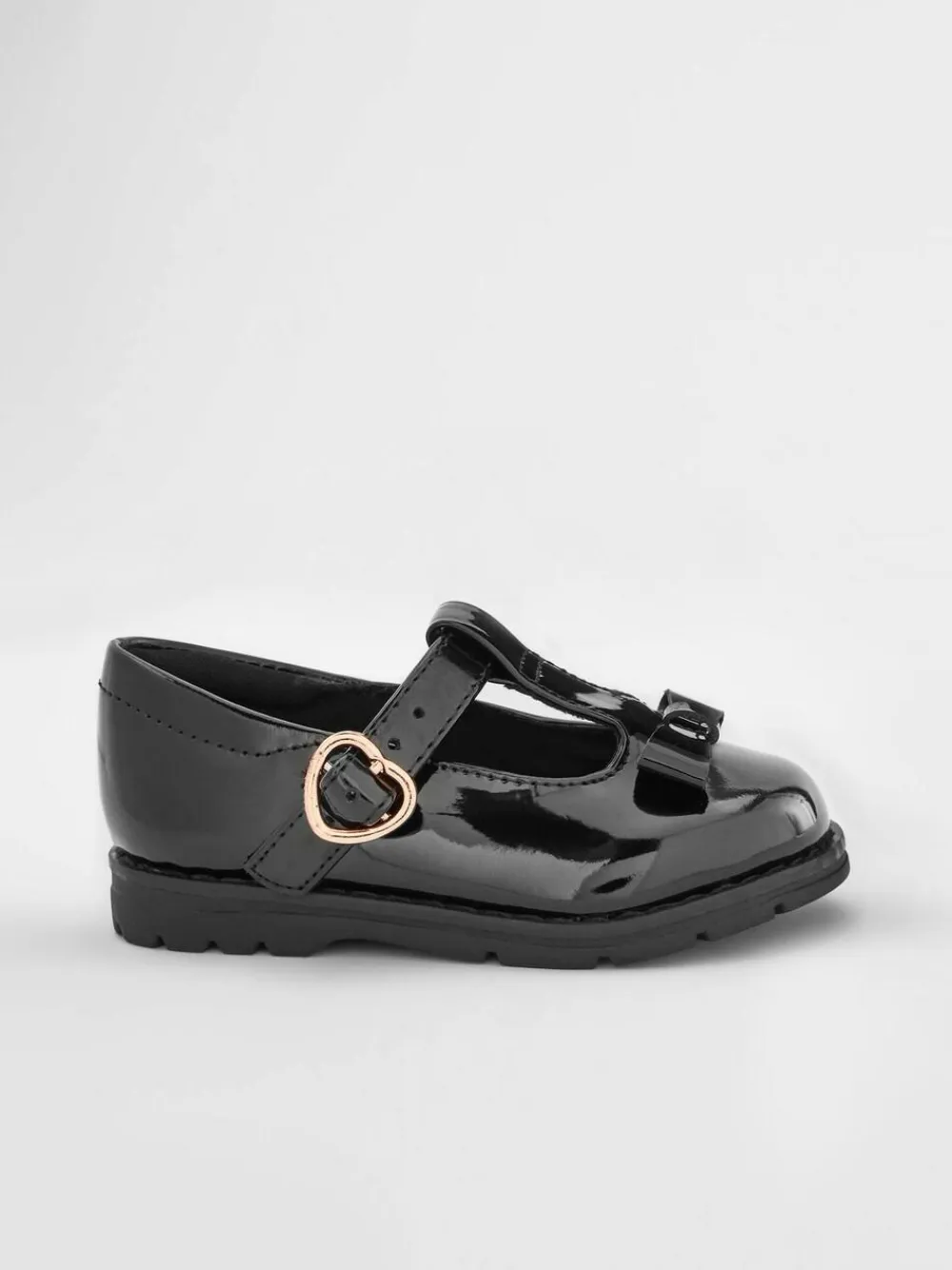 Best Next Wide Fit (G) School Junior Bow T-Bar Shoes Black Patent