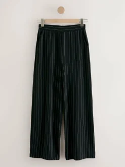 Online Next Waisted Wide Leg Trousers Black Pinstripe