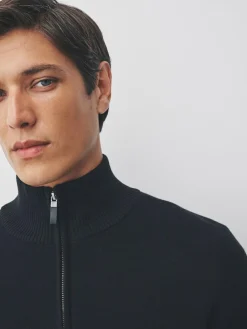 Next Black Plain N.Premium Regular Fit 100% Cotton Premium Quarter Zip Jumper^ Nightwear|Knitwear