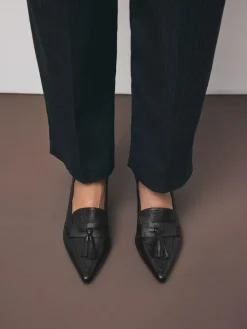 Next Premium Leather With Motionflex Point Toe Tassel Heels Loafers^Women Wide Fit & Extra Wide Fit|Heels