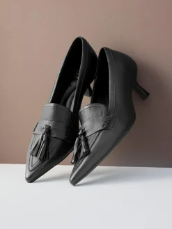 Next Premium Leather With Motionflex Point Toe Tassel Heels Loafers^Women Wide Fit & Extra Wide Fit|Heels