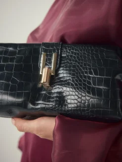 Discount Next Black PU Croc Clutch Bag