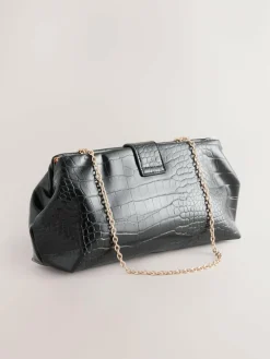 Discount Next Black PU Croc Clutch Bag