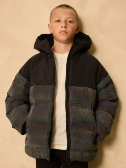 Online Next Black Reflective Shower Resistant Microfleece Lined Padded Coat (3-16yrs)
