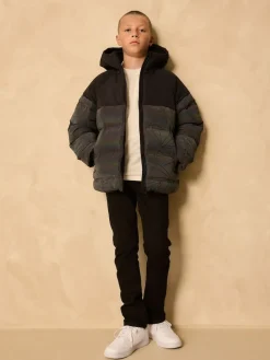 Online Next Black Reflective Shower Resistant Microfleece Lined Padded Coat (3-16yrs)