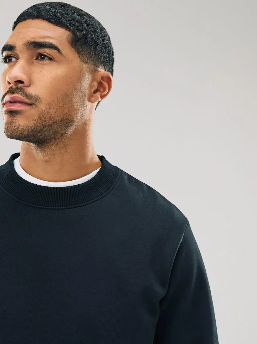 New Next Black Regular Fit Heavyweight Cotton Rich Crew Neck Sweatshirt