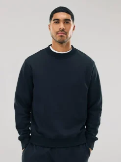 New Next Black Regular Fit Heavyweight Cotton Rich Crew Neck Sweatshirt