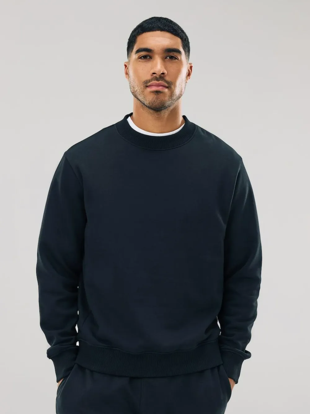 New Next Black Regular Fit Heavyweight Cotton Rich Crew Neck Sweatshirt