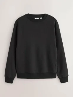 New Next Black Regular Fit Heavyweight Cotton Rich Crew Neck Sweatshirt