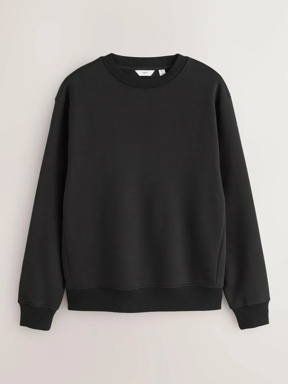 New Next Black Regular Fit Heavyweight Cotton Rich Crew Neck Sweatshirt