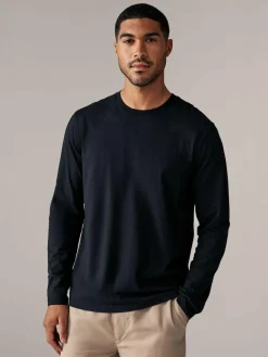 Next Black Regular Fit Long Sleeve Crew Neck T-Shirt^ Tops & T-Shirts|Nightwear