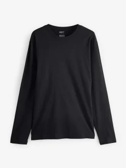 Next Black Regular Fit Long Sleeve Crew Neck T-Shirt^ Tops & T-Shirts|Nightwear