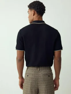 New Next Black Regular Fit Short Sleeve Tipped Polo Shirt