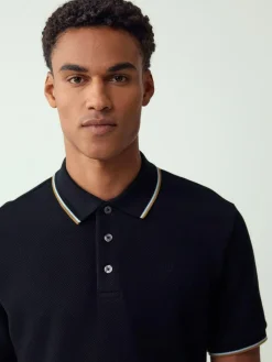 New Next Black Regular Fit Short Sleeve Tipped Polo Shirt