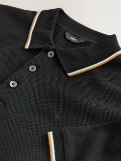 New Next Black Regular Fit Short Sleeve Tipped Polo Shirt