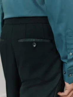 New Next Black Regular Fit Signature Marzotto Wool Tuxedo Trousers With Side Tape Detail