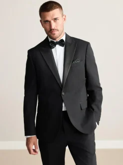 New Next Black Regular Fit Signature Nova Fides 100% Italian Wool Tuxedo Suit Jacket