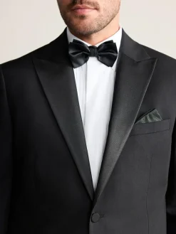 New Next Black Regular Fit Signature Nova Fides 100% Italian Wool Tuxedo Suit Jacket